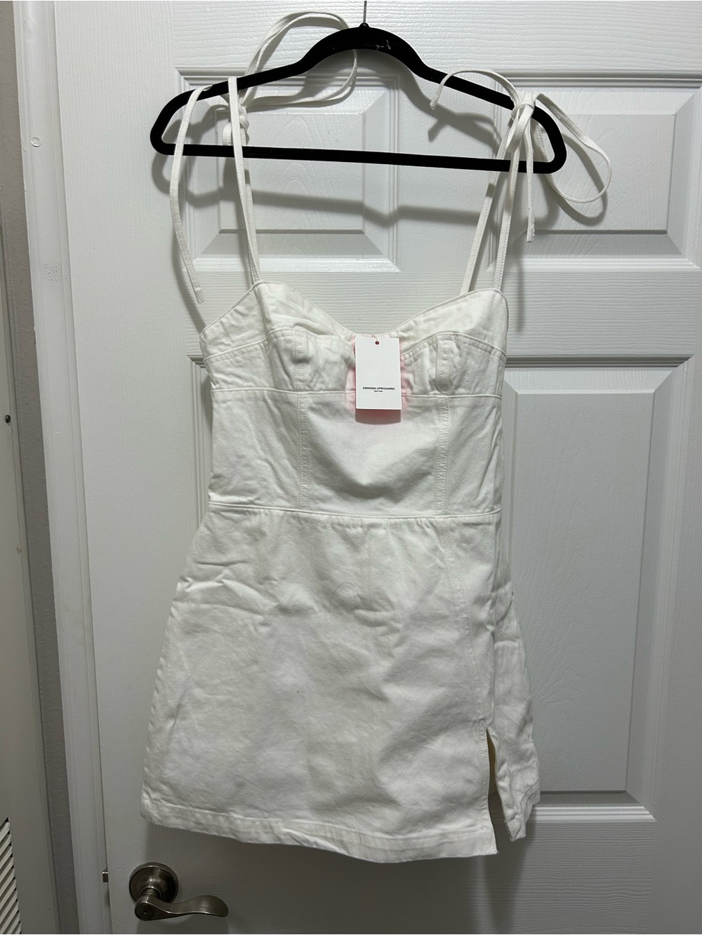 Amanda Uprichard white Bustier lined Top mini skort (built in shorts) dress.